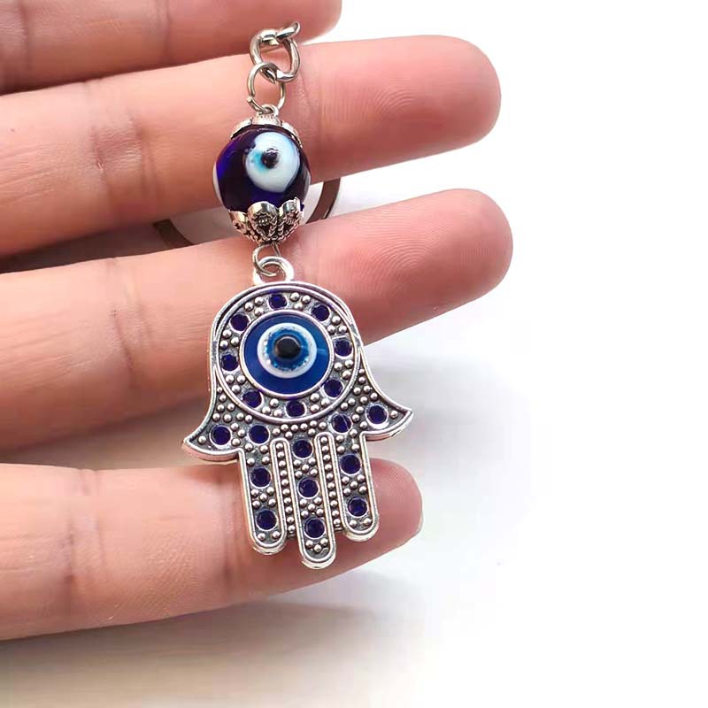 Hamsa Fatima Hand Key Rings Keychains Holder Greek Blue Evil Eye Pendants Key Chains Keyrings Turkish Lucky Jewelry