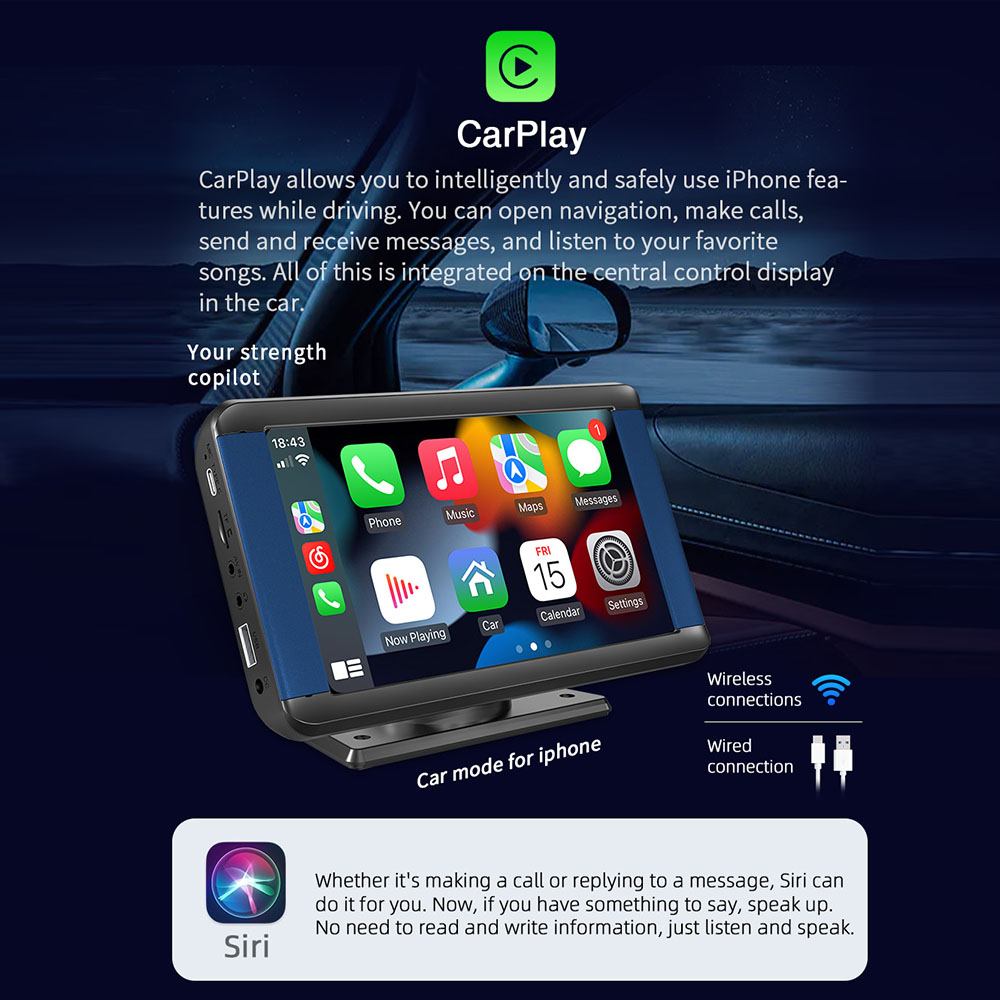 7-Inch Touchscreen Car Bluetooth MP5 Player with Apple CarPlay & Android Auto Compatibility for Wireless Connectivity