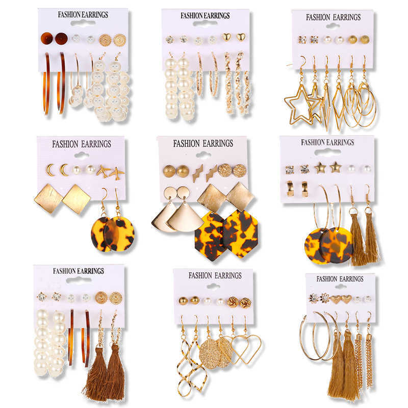 New fashion Charm suit Tassel Earrings Bohemian leaf geometry 6 pair Earrings