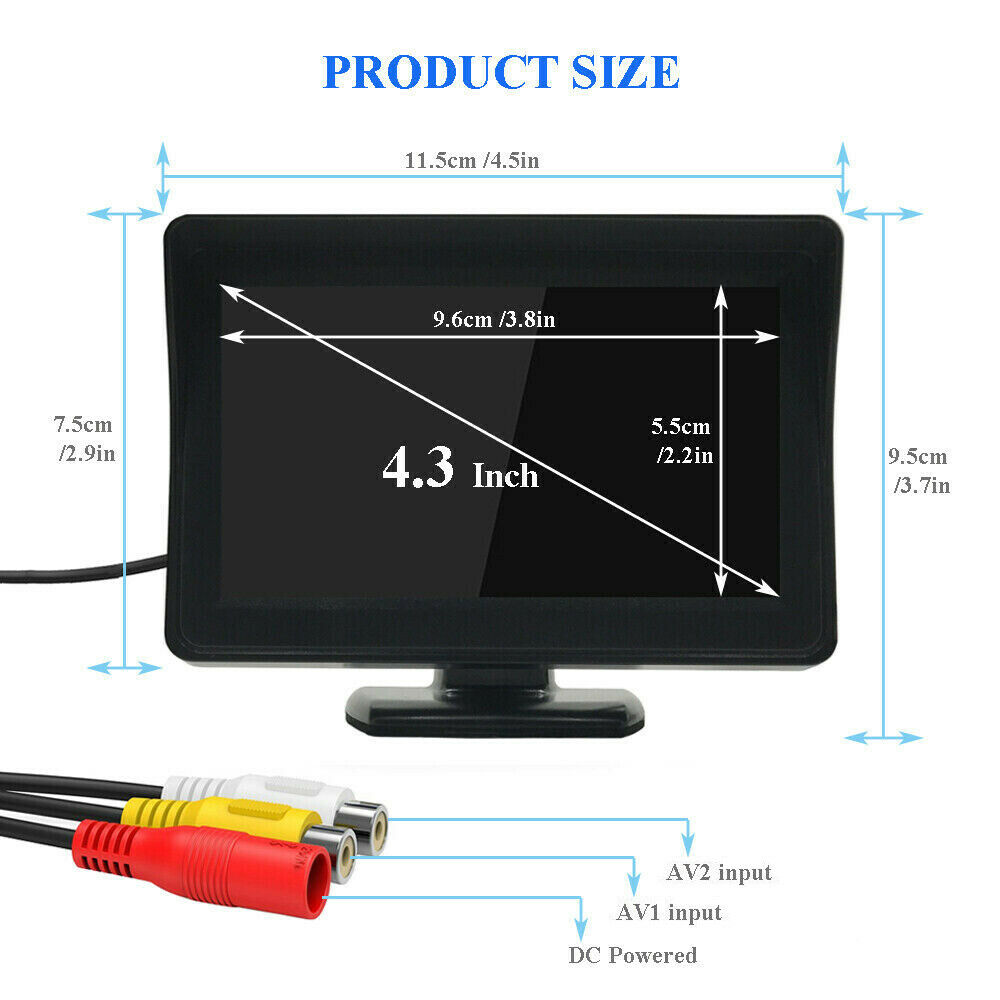 Car Rear View Camera Wide Degree 4.3 inch TFT LCD Color Display Monitor Waterproof Night Vision Reversing Backup Camera