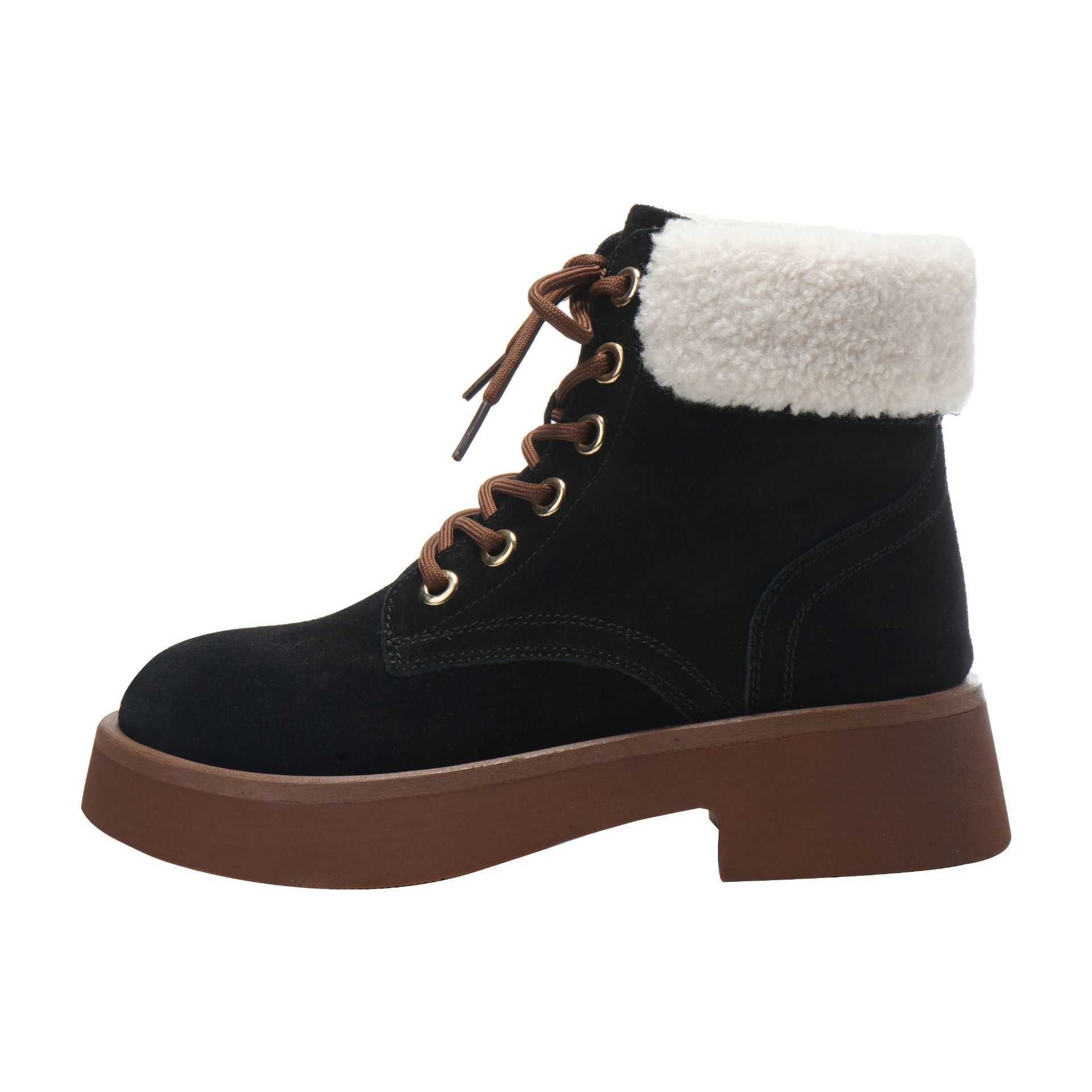 Boots leather for women shoes Martin Women's British Style New Winter Cowhide Suede Thick Bottom Lace Up Heel Short, Black
Boots leather for women shoes Martin Women's British Style New Winter Cowhide Suede Thick Bottom Lace Up Heel Short, Black