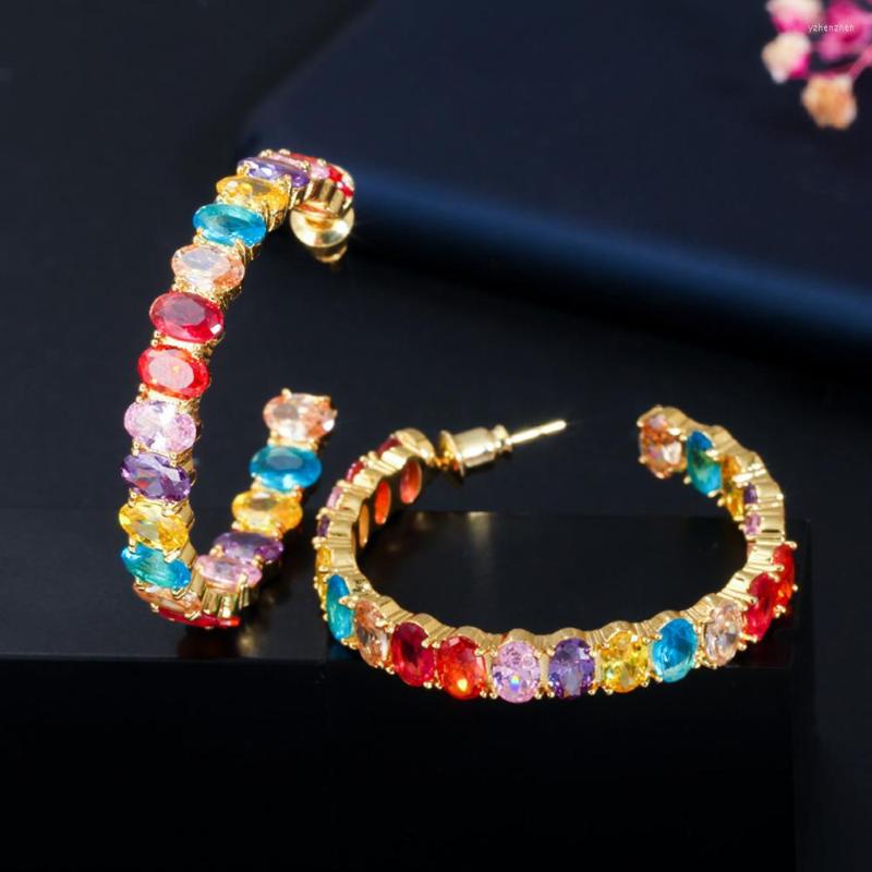 Hoop Earrings ThreeGraces Shiny Rainbow Cubic Zirconia Stone Gold Color Half Round For Women Fashion Party Costume Jewelry ER363
Hoop Earrings ThreeGraces Shiny Rainbow Cubic Zirconia Stone Gold Color Half Round For Women Fashion Party Costume Jewelry ER363