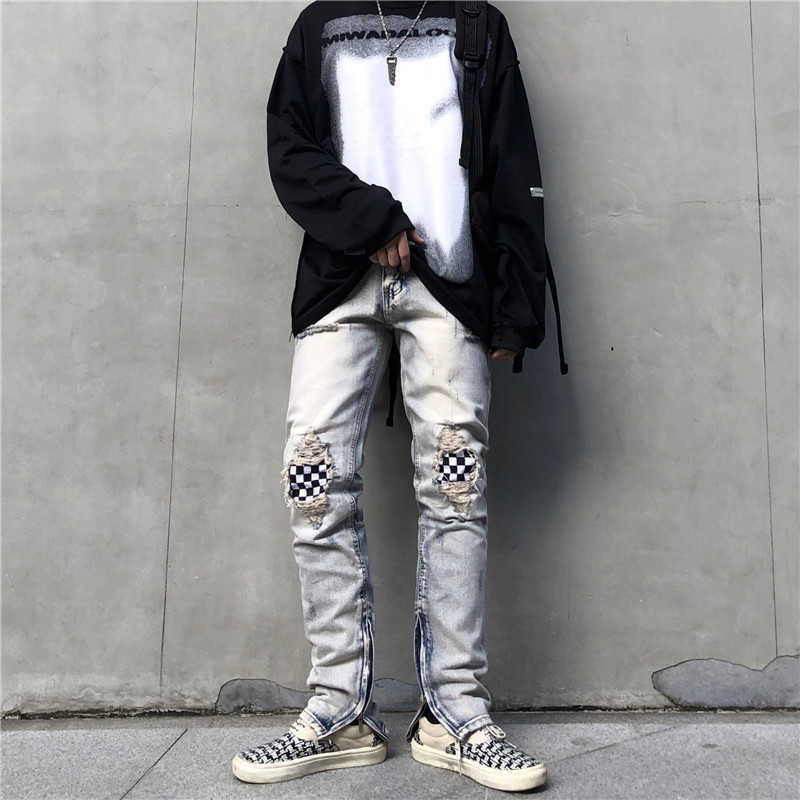 Fashion Jeans Men' Pants Fog High Street Wind Hole Patch Cloth Checkerboard Slim Fit Zipper Brand Ins Justi Biber Ripped Hip Hop, Light blue
Fashion Jeans Men' Pants Fog High Street Wind Hole Patch Cloth Checkerboard Slim Fit Zipper Brand Ins Justi Biber Ripped Hip Hop, Light blue