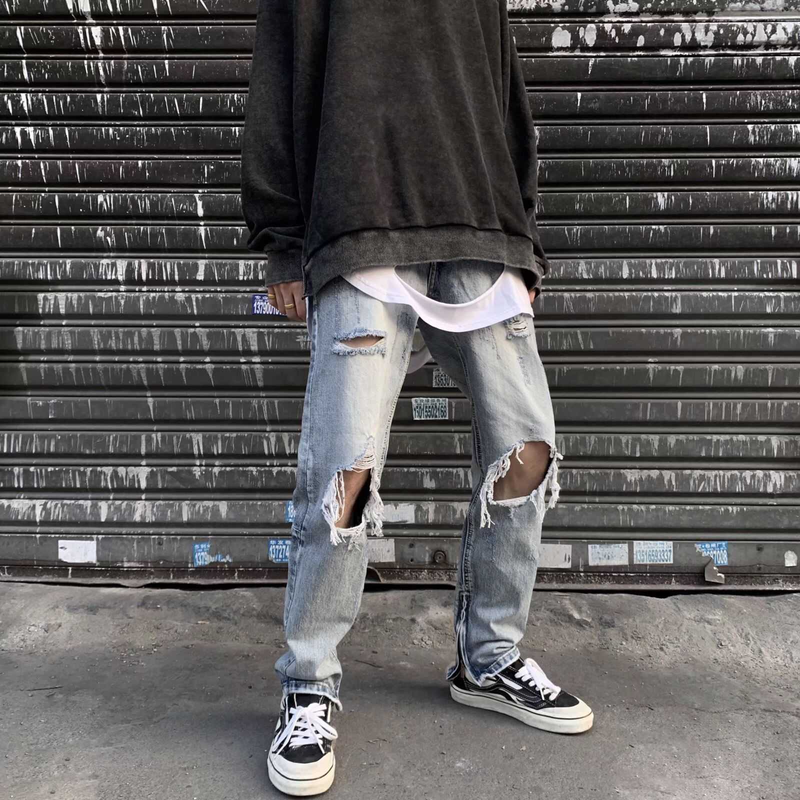 Fog Jeans Fashion Pants Men' High Street Tattered Men Loose Trousers Beggar Washed Cut Justi Biber Ripped Hip Hop Slim Fit Designer Luxury, Retro zipper free
Fog Jeans Fashion Pants Men' High Street Tattered Men Loose Trousers Beggar Washed Cut Justi Biber Ripped Hip Hop Slim Fit Designer Luxury, Retro zipper free