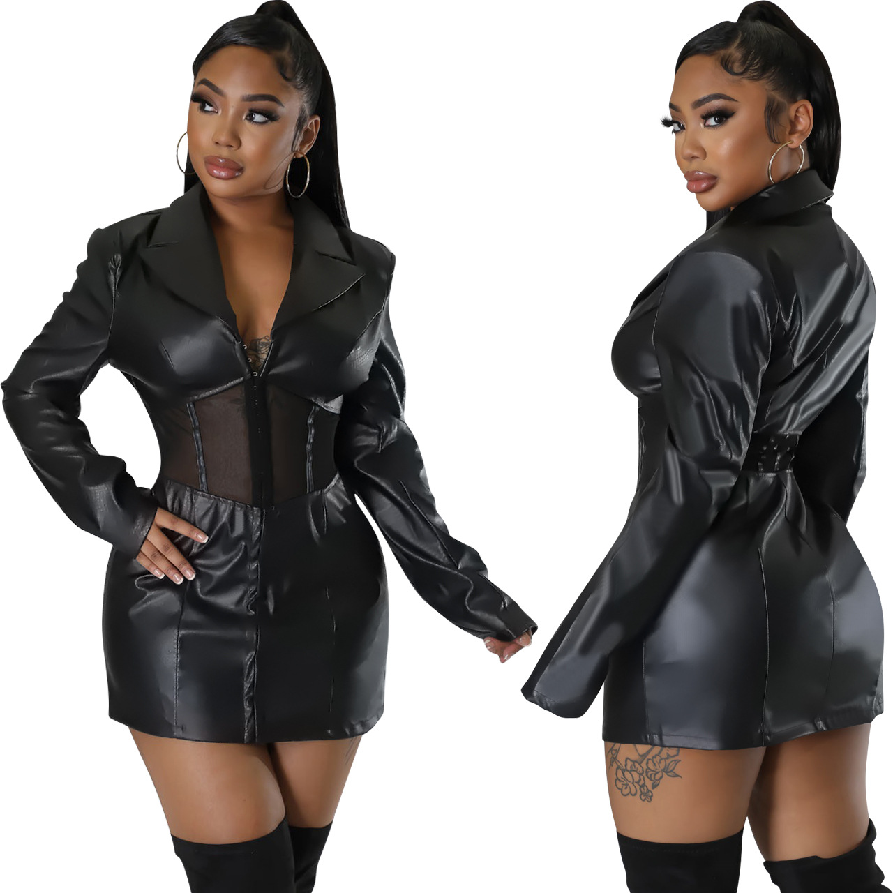 Black PU Leather Dresses Women Designer Mesh Panelled Short Mini Dress Club Party Wear Free Ship
Black PU Leather Dresses Women Designer Mesh Panelled Short Mini Dress Club Party Wear Free Ship