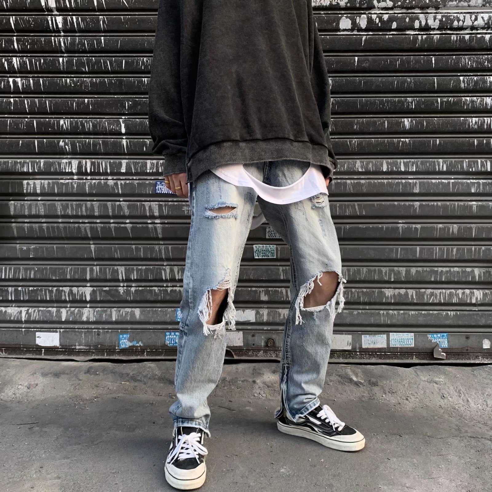 Pants Jeans Fashion Men's Fog High Street Ripped Waist Cut Fringed Loose Beggar Zipper Brand Style Justi Biberfashion Hip Hop Slim Fit, Light blue
Pants Jeans Fashion Men's Fog High Street Ripped Waist Cut Fringed Loose Beggar Zipper Brand Style Justi Biberfashion Hip Hop Slim Fit, Light blue