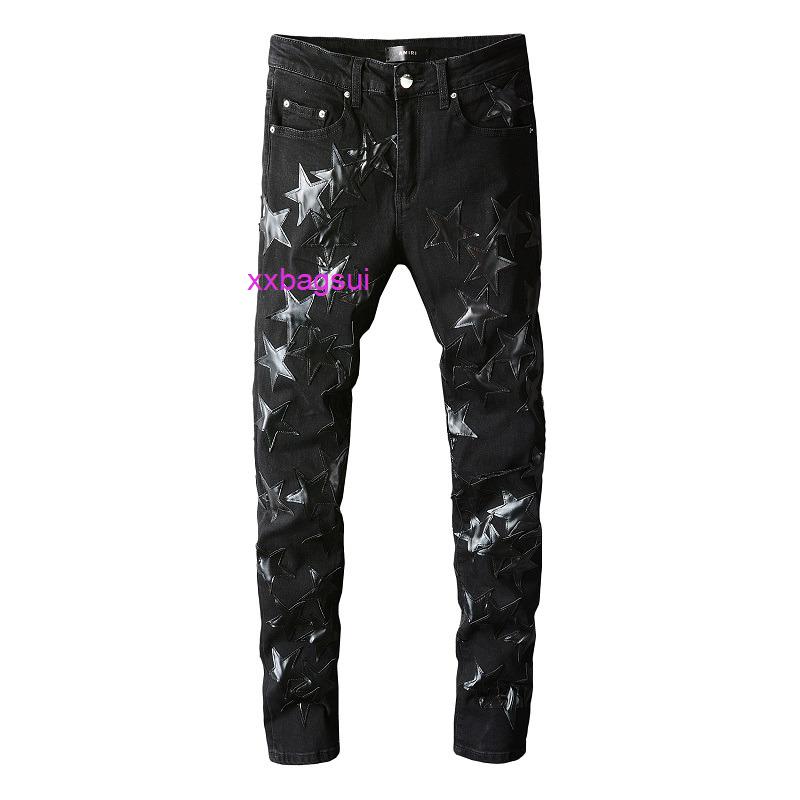 designer amirs jeans for mens New European and American Black Star stitching knee knife cut hole high street jeans slim pants, As shown in figure
designer amirs jeans for mens New European and American Black Star stitching knee knife cut hole high street jeans slim pants, As shown in figure
