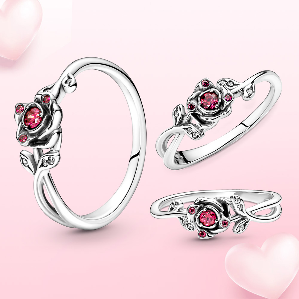 New Popular 925 Sterling Silver Rings Rose Luster Jewelry Fashion Beauty And Beast European And American Style Wedding Accessories