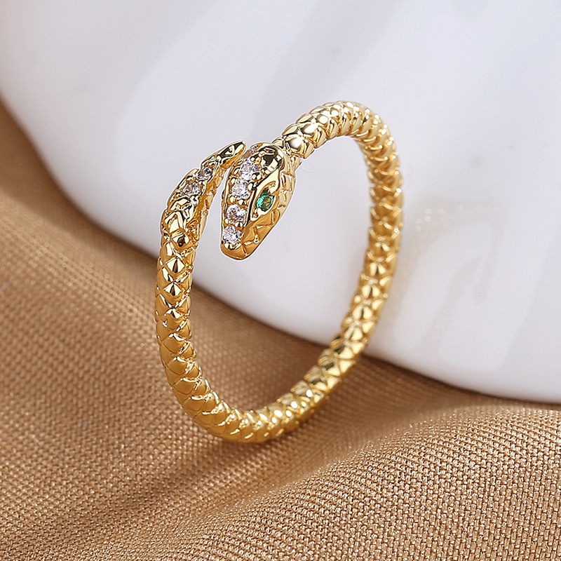 S3300 Fashion Jewelry Copper Gold Plated Snake Ring For Women Zircon Snakes Opening Rings