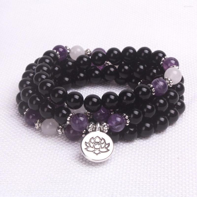 Charm Bracelets Black Onyx And Purple Crystal With Buddha Pendant Bracelet & Necklace Yoga 108 Mala