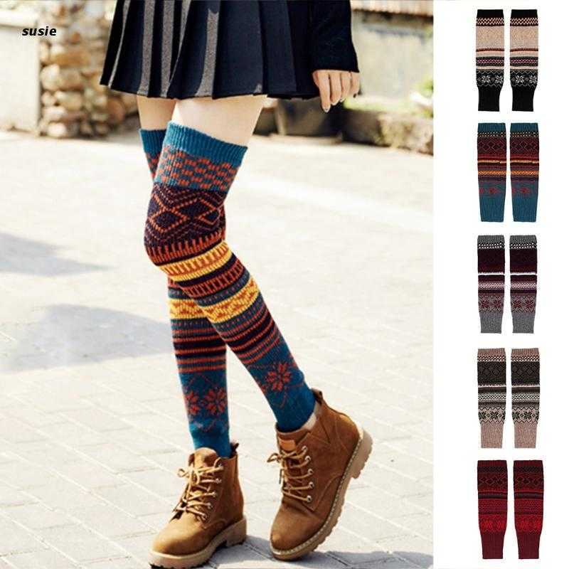 

Socks Hosiery Boho Women Winter Extra Long Leg Warmers Multicolor Geometry Pattern Boot Cuffs Jacquard Crochet Knit Thigh High Socks T221107, Black