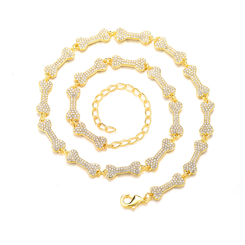 Hip Hop Full Zircon Bone Necklace Bracelets Jewelry Set Fashion Sweater Chian, Golden
Hip Hop Full Zircon Bone Necklace Bracelets Jewelry Set Fashion Sweater Chian, Golden