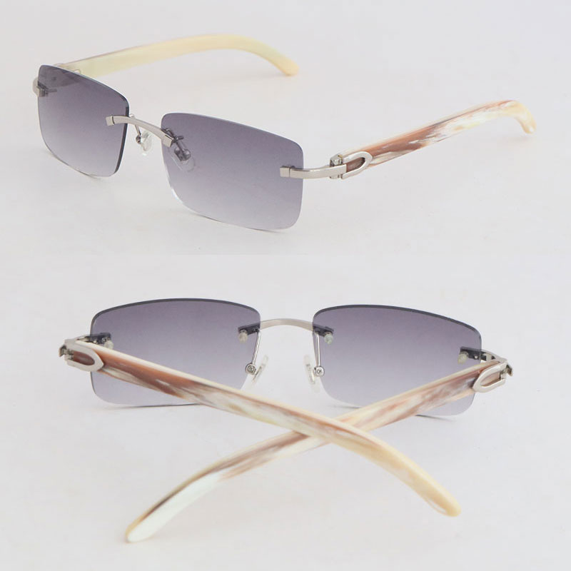 New White Inside Stripe Genuine Natural Horn Sunglasses for Women 8200757 Fashion Style Metal Rimless Male Female Adumbral Man Woman Frames Sun G