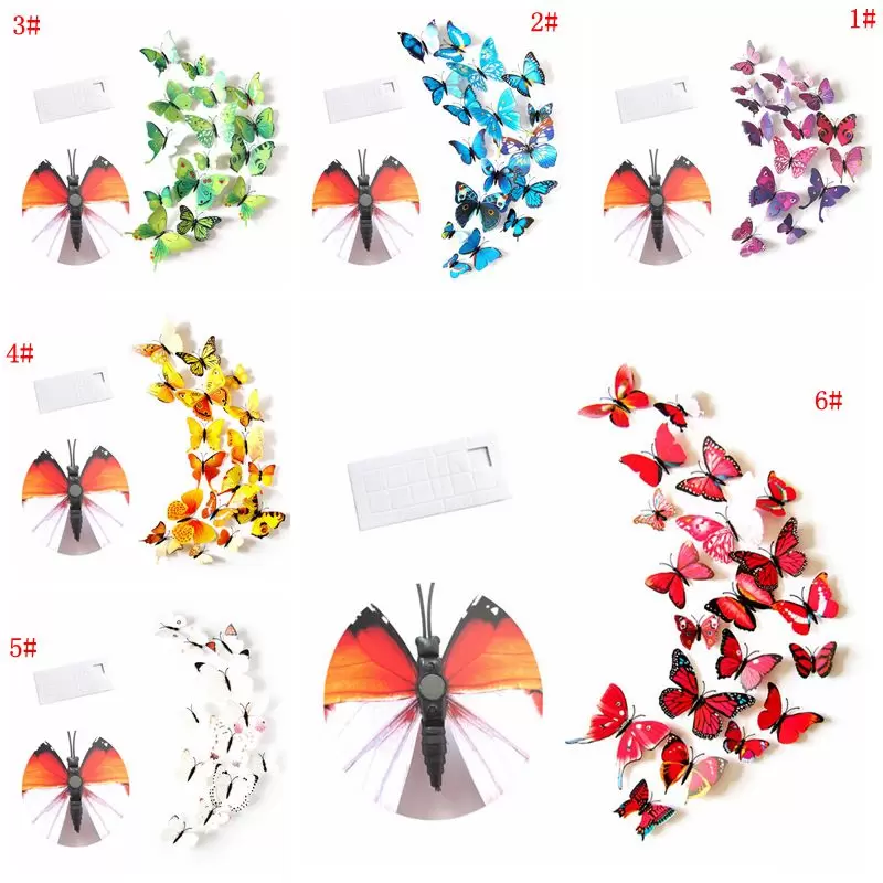 12pcs 3D Wall PVC Simulation Stereoscc Butterfly Mural Sticker Fridge Magnet Art Decal Kid Room Home Decor FY8919 0906
