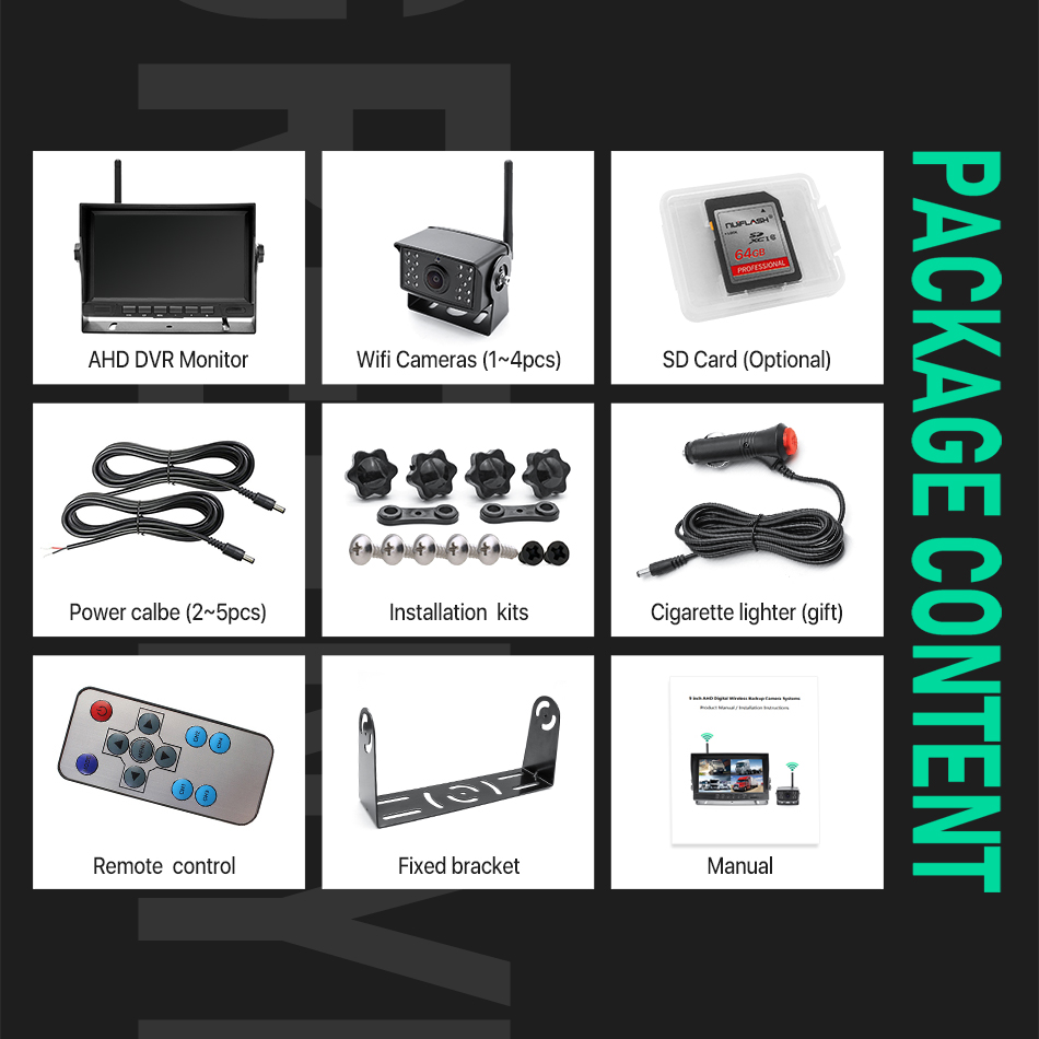 7 Inch Wireless Truck DVR Monitor AHD 720P High Definition Night Vision Reverse Backup Recorder Wifi Camera For Bus Car