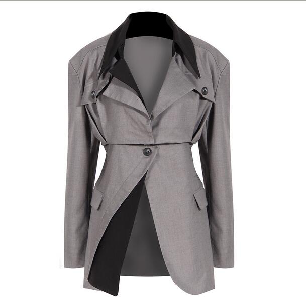 Women's Suits Loose Fit Khaki Two Ways Wear Irregular Jacket New Lapel Long Sleeve Women Coat Fashion Tide Spring Autumn, Gray
Women's Suits Loose Fit Khaki Two Ways Wear Irregular Jacket New Lapel Long Sleeve Women Coat Fashion Tide Spring Autumn, Gray