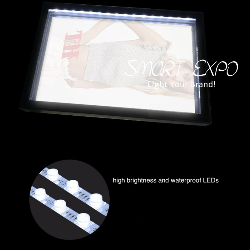 Outdoor LED Projecting Lightbox Lighted Advertising Display Sign 60x120cm Waterproof Double-Sided Magnetic Panels Wall Projection Mounting with Wooden