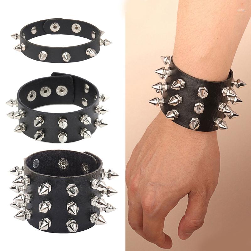 Link Bracelets Spiked Studded Bracelet Black Leather Rivets Punk Cuff Wrap Bangle Metal Snap Button Wristband For Men Women
Link Bracelets Spiked Studded Bracelet Black Leather Rivets Punk Cuff Wrap Bangle Metal Snap Button Wristband For Men Women