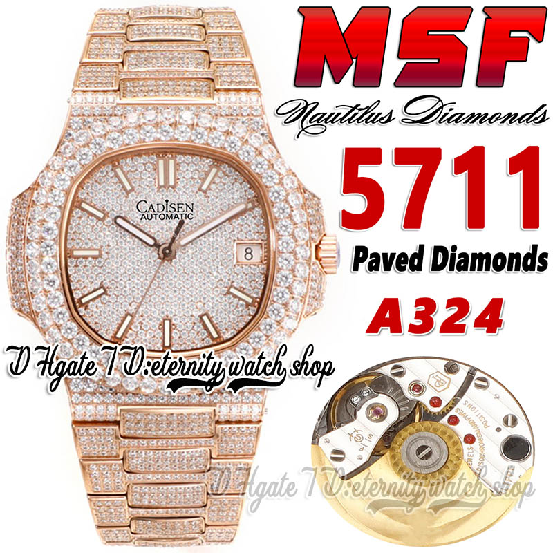 MSF ms5711 324SC A324 Automatic Mens Watch Paved Diamonds Dial Stick Markers Fully Iced Out Diamond Rose Gold Bracelet 2022 Super version eternity Jewelry Watches