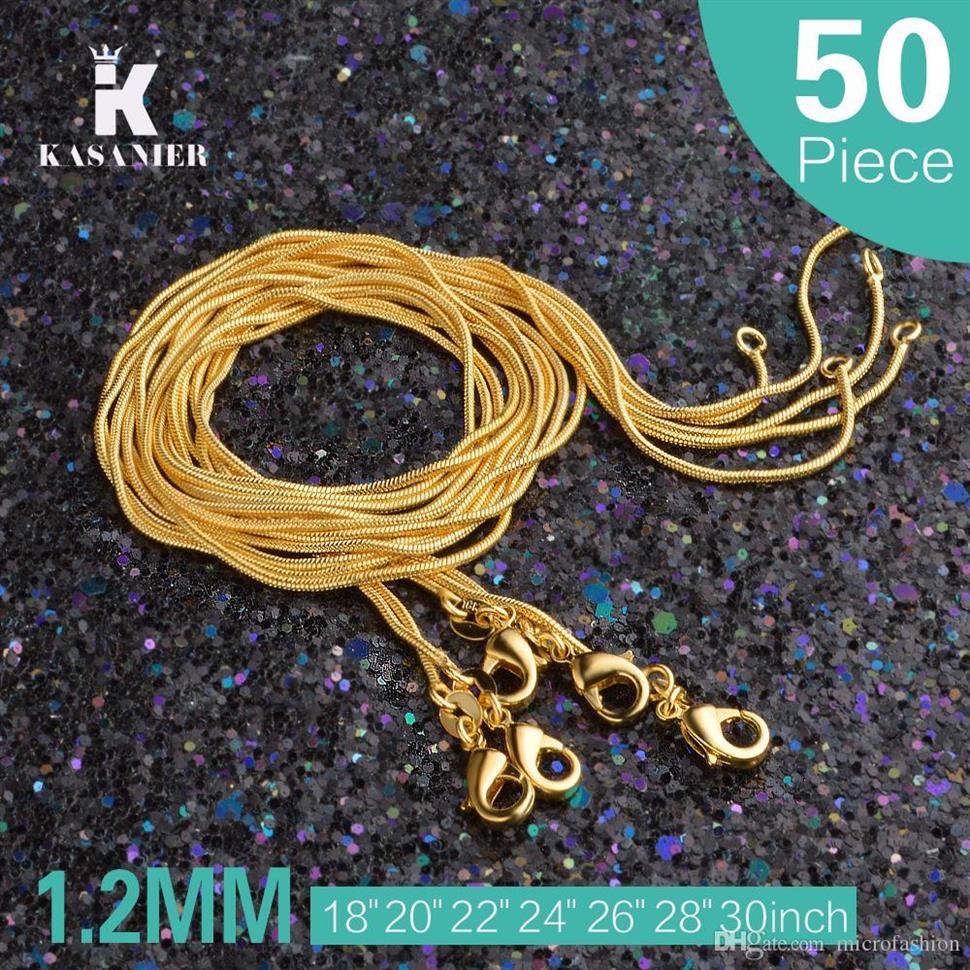 KASANIER 50 pcs 1 2MM Gold Snake Chain 16-30 inches for Women Fashion Jewelry Can be Customized yellow Gold Necklaces Factory Pric220v
KASANIER 50 pcs 1 2MM Gold Snake Chain 16-30 inches for Women Fashion Jewelry Can be Customized yellow Gold Necklaces Factory Pric220v