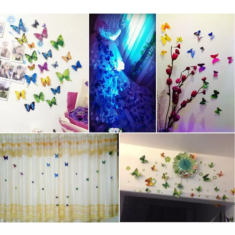 12pcs 3D Wall PVC Simulation Stereoscc Butterfly Mural Sticker Fridge Magnet Art Decal Kid Room Home Decor FY8919 0906