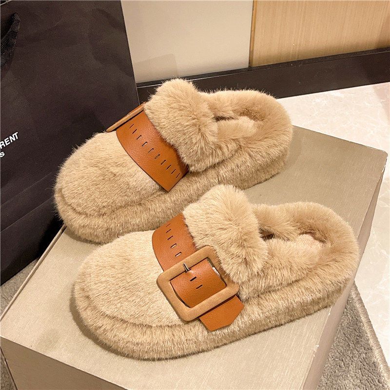 Winter Cotton Slippers Fashion Cute Casual Plush Interior Personality Belt Buckle Comfortable Quiet, Beige
Winter Cotton Slippers Fashion Cute Casual Plush Interior Personality Belt Buckle Comfortable Quiet, Beige
