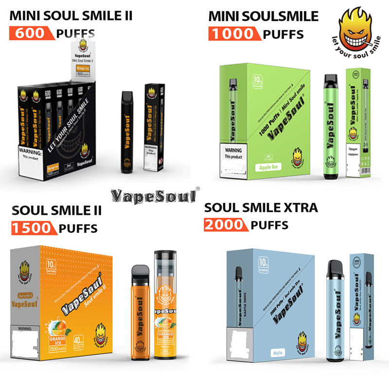 Official Selling VapeSoul Disposable E-Cigarettes Mini Soul Smile II Xtra 600 1000 1500 2000 Puffs 2ml 4ml 5ml 6ml Vape Pens TPD Compliant to All Country
Official Selling VapeSoul Disposable E-Cigarettes Mini Soul Smile II Xtra 600 1000 1500 2000 Puffs 2ml 4ml 5ml 6ml Vape Pens TPD Compliant to All Country