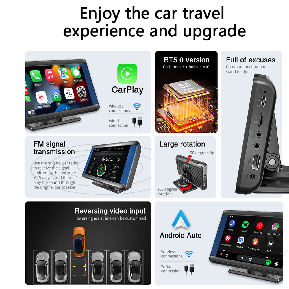 7-Inch Touchscreen Car Bluetooth MP5 Player with Apple CarPlay & Android Auto Compatibility for Wireless Connectivity