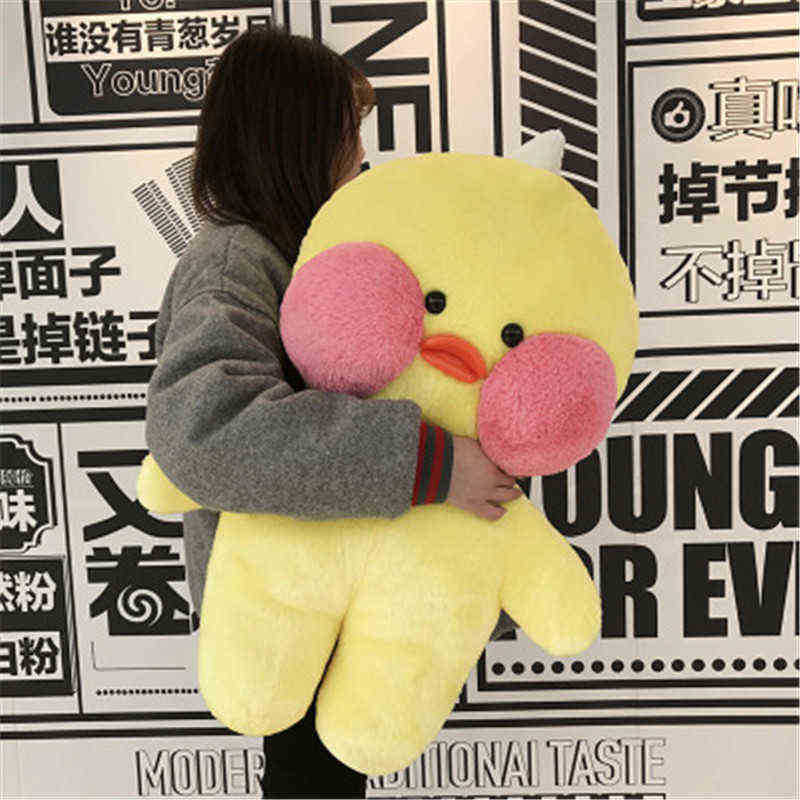 1Pc 80Cm Giant Lalafanfan Cafe Duck With Bells Plush Toy Soft Beautiful Animal Cushion Filled Babydoll For kids Birthday Gift J220729