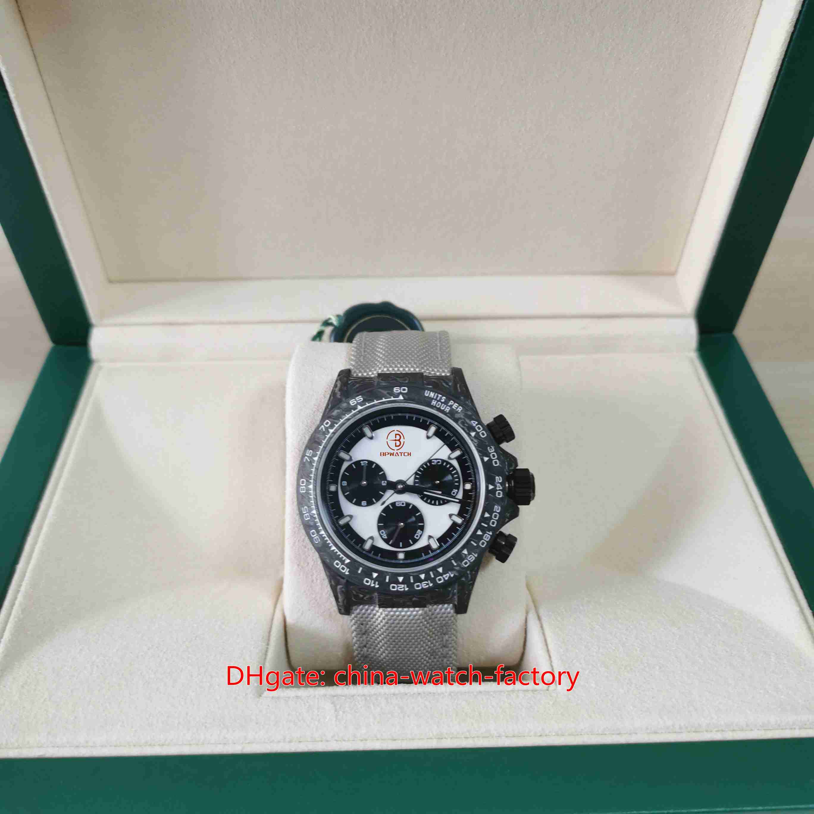 Better Quality Mens Watch 40mm Cosmograph DiW Carbon Fiber Leather Watches Chronograph Stopwatch CAL.4130 Movement Mechanical Automatic Men's Wristwatches, No box papers
Better Quality Mens Watch 40mm Cosmograph DiW Carbon Fiber Leather Watches Chronograph Stopwatch CAL.4130 Movement Mechanical Automatic Men's Wristwatches, No box papers