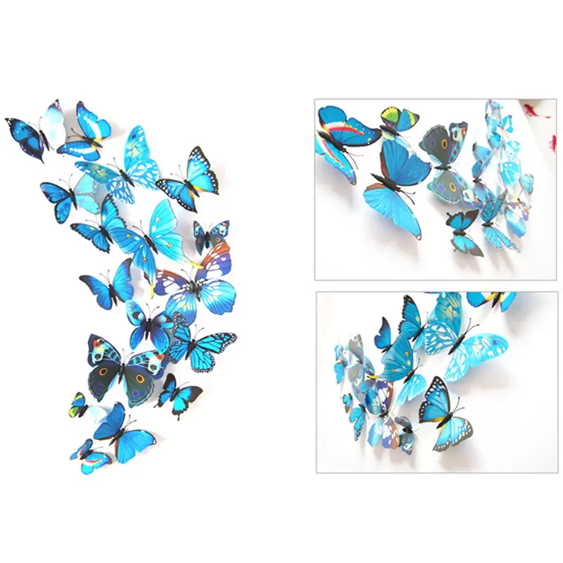 12pcs 3D Wall PVC Simulation Stereoscc Butterfly Mural Sticker Fridge Magnet Art Decal Kid Room Home Decor FY8919 0906