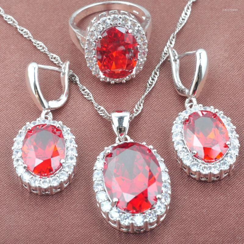 Necklace Earrings Set Classic Oval Red Stone White CZ Women's 925 Silver Bridal Jewelry Pendant Ring Christmas Gifts TZ0462, Picture shown
Necklace Earrings Set Classic Oval Red Stone White CZ Women's 925 Silver Bridal Jewelry Pendant Ring Christmas Gifts TZ0462, Picture shown