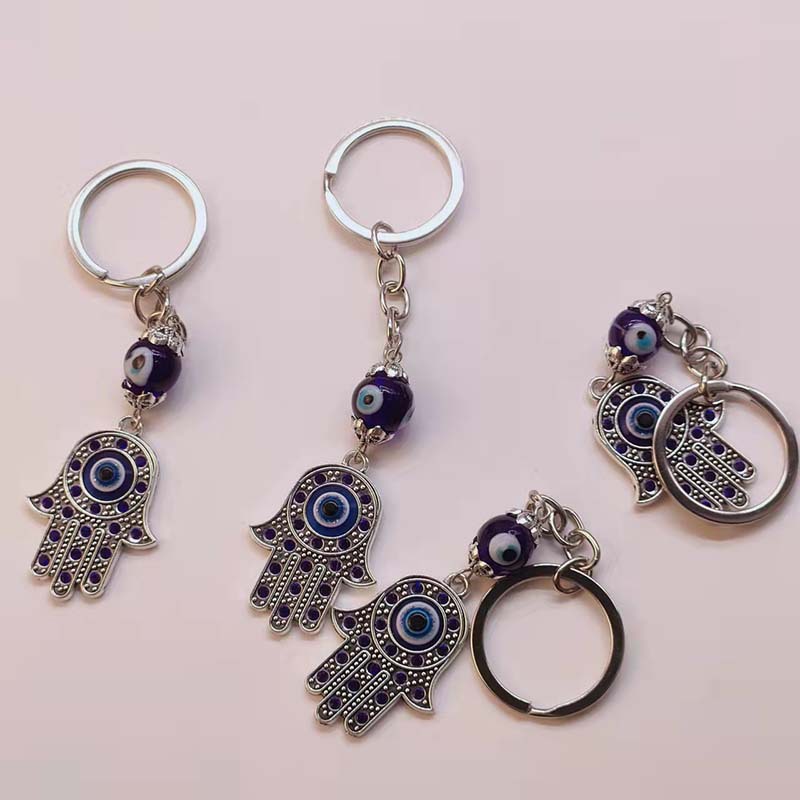 Hamsa Fatima Hand Key Rings Keychains Holder Greek Blue Evil Eye Pendants Key Chains Keyrings Turkish Lucky Jewelry