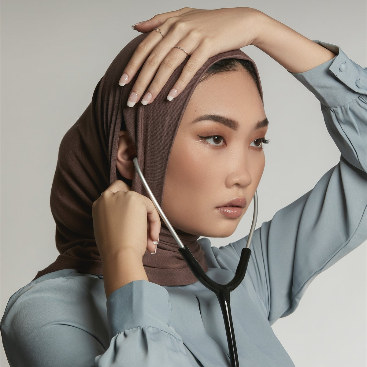 Hijabs Muslim Solid color modal with ear hole around the towel headband wearing mask headphone stethoscope headscarf Women's 221107
