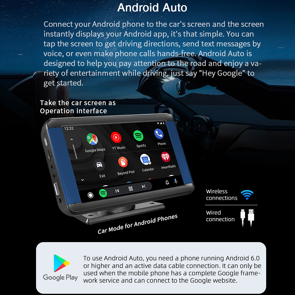 7-Inch Touchscreen Car Bluetooth MP5 Player with Apple CarPlay & Android Auto Compatibility for Wireless Connectivity