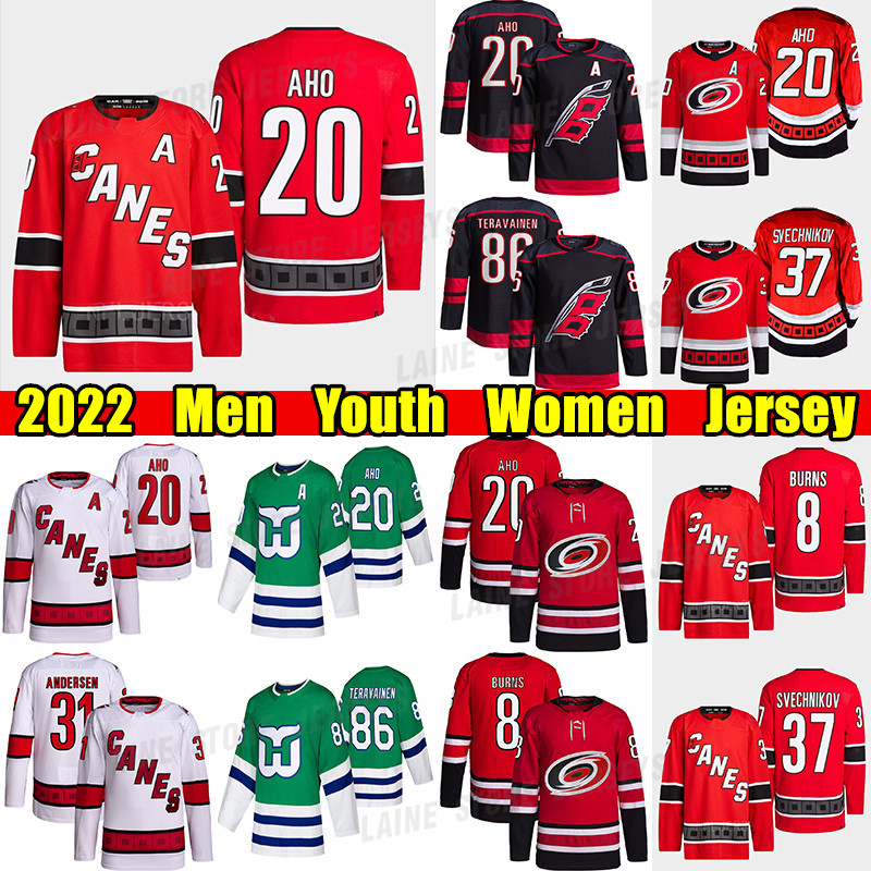 #20 Sebastian Aho Reverse Retro hockey jersey #8 Brent Burns Hurricanes#37 Andrei Svechnikov Teuvo Teravainen Frederik Andersen Martin Necas Staal jerseys