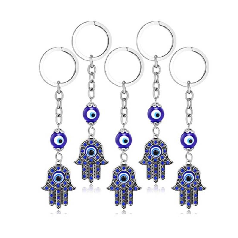 Hamsa Fatima Hand Key Rings Keychains Holder Greek Blue Evil Eye Pendants Key Chains Keyrings Turkish Lucky Jewelry