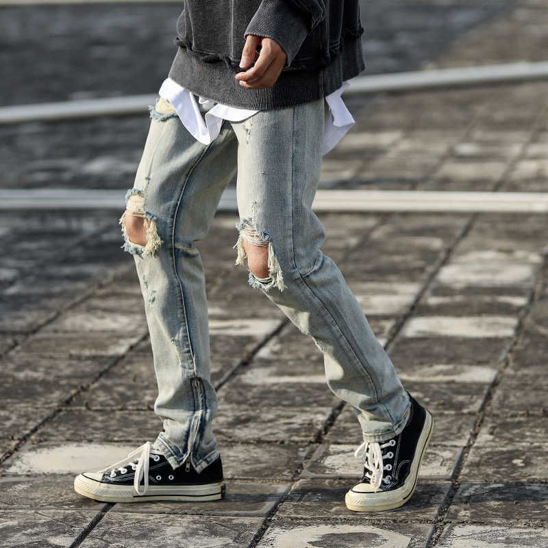 Pants Men' Fog Jeans Fashion Street Washed Worn Hip Hop Broken Slim Fit Little Ins Beggar Men Justi Biber Ripped Designer Luxury, Blue
Pants Men' Fog Jeans Fashion Street Washed Worn Hip Hop Broken Slim Fit Little Ins Beggar Men Justi Biber Ripped Designer Luxury, Blue