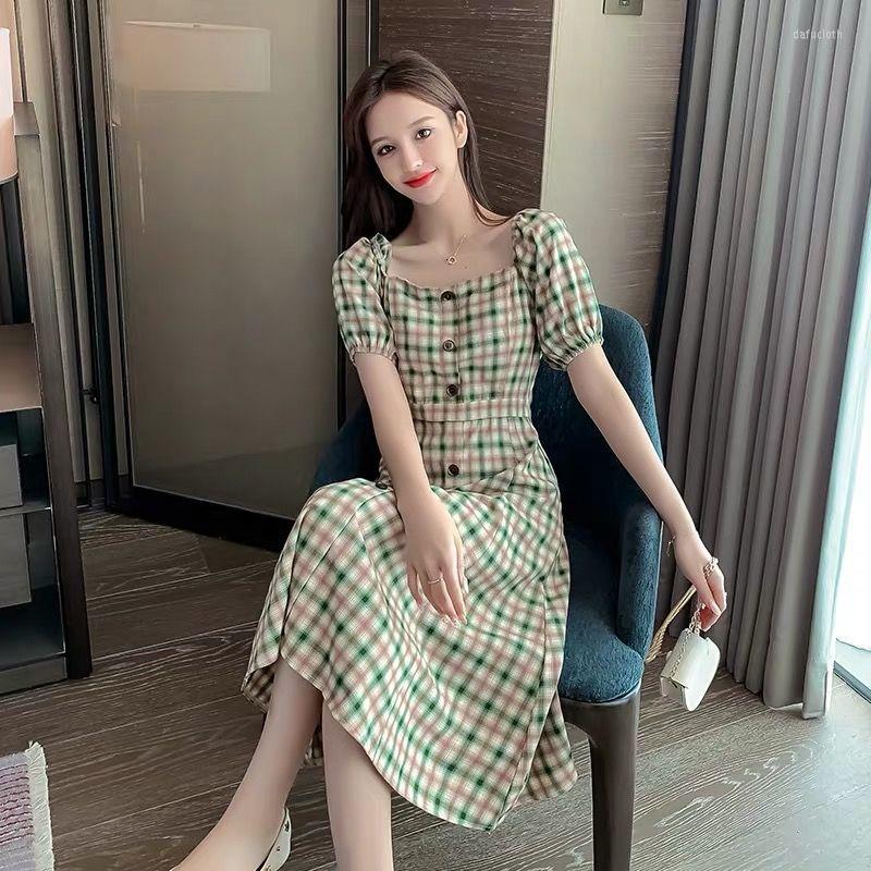 Casual Dresses Women 2022 Summer Plaid Collar Puff Short Sleeve Over The Knee Midi Skirt High Waist Dress Vestido De Mujer Femme Robe, Green
Casual Dresses Women 2022 Summer Plaid Collar Puff Short Sleeve Over The Knee Midi Skirt High Waist Dress Vestido De Mujer Femme Robe, Green