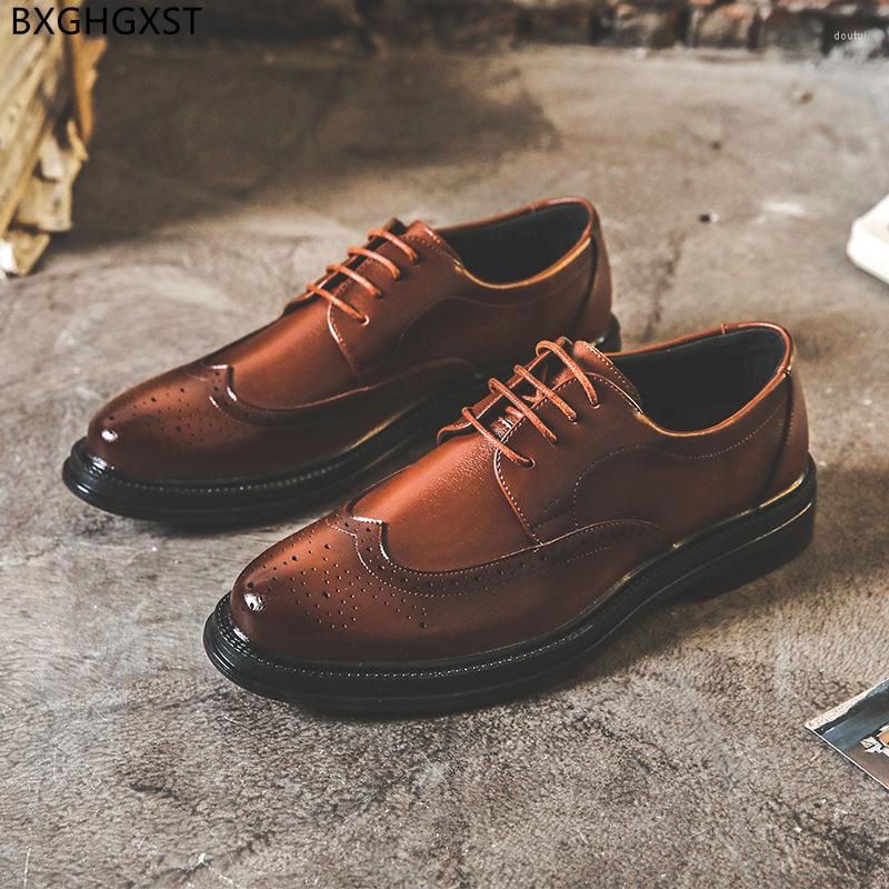 Dress Shoes Formal Black Brogue Men Leather For Brown Oxford Wedding 2022 Zapatos De Hombre Chaussure Homme
