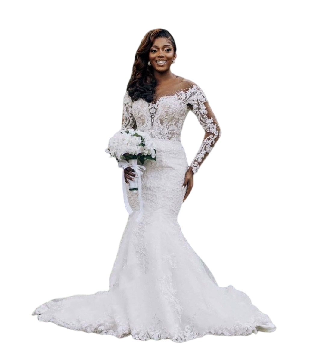 African Mermaid Wedding Dresses Long Sleeved bohe country Lace Applique Country bridal Dress Second Reception Robes