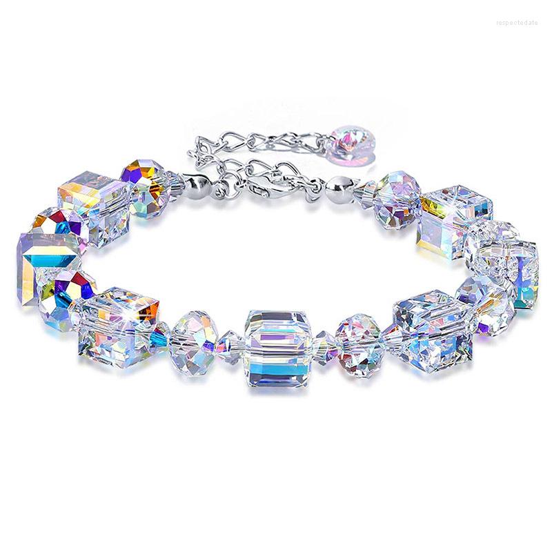 Strand Square Rhombic Faceted Crystal Stone Bracelet Shines AB Color Exquisite Fashion Jewelry