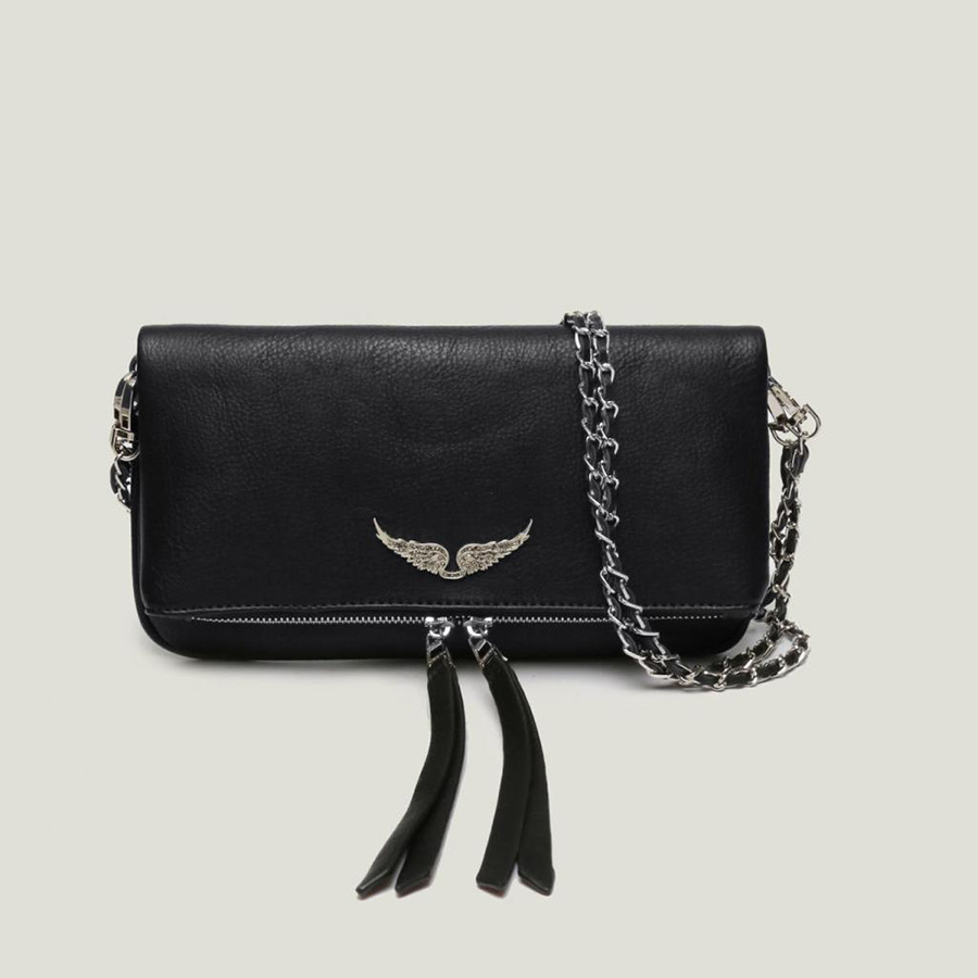 

Luxury Designer European Style Womens Bag Handbag Zadig Wings Diamond-ironing ZV Sheepskin Leather Messenger Crossbody Handbags Two Chain Ladies Clutch Hasp Bags, Black