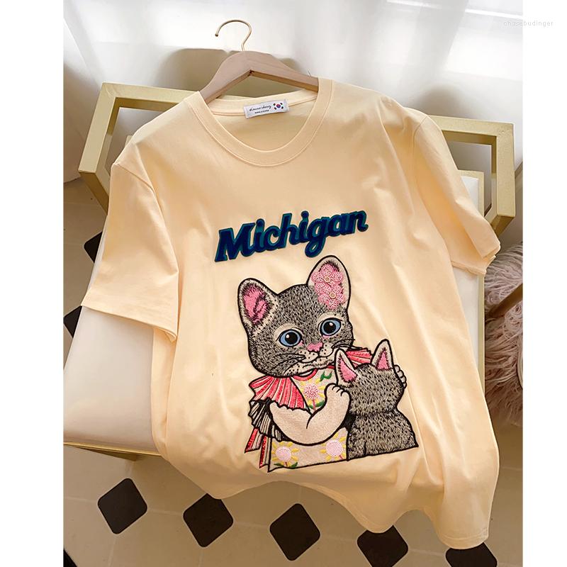 Women's T Shirts 2022 Tshirt Women Men Tops Summer Female Kitten Embroidery T-Shirt Short Sleeve High Quality Casual Oversize Cotton Tees, Creamy-white
Women's T Shirts 2022 Tshirt Women Men Tops Summer Female Kitten Embroidery T-Shirt Short Sleeve High Quality Casual Oversize Cotton Tees, Creamy-white