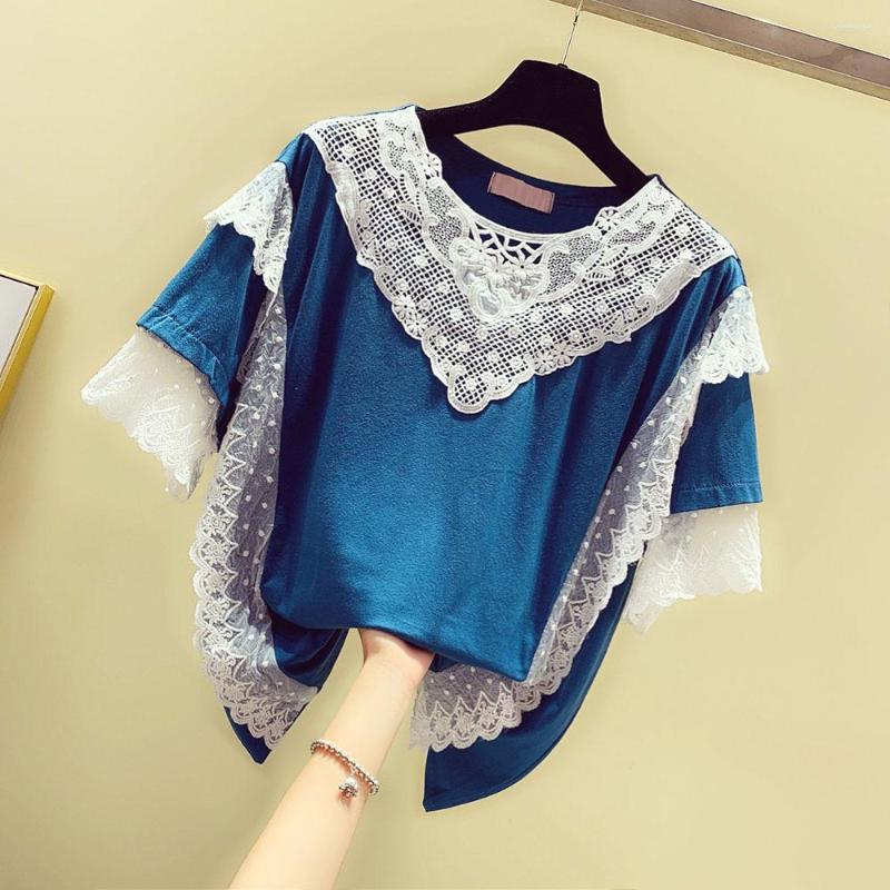 Women' T Shirts Lace Stitching Short-sleeved Cotton T-shirt Women' Top 2022 Summer Korean Loose Short-sleeve Trend Tees Tops, Blue
Women' T Shirts Lace Stitching Short-sleeved Cotton T-shirt Women' Top 2022 Summer Korean Loose Short-sleeve Trend Tees Tops, Blue