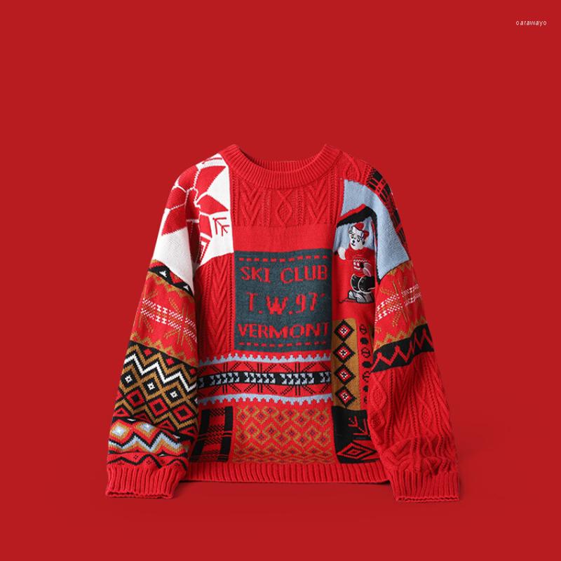 Men's Sweaters Design Round Neck Loose Couple's Red Embroidery Knitted Christmas Sweater
Men's Sweaters Design Round Neck Loose Couple's Red Embroidery Knitted Christmas Sweater