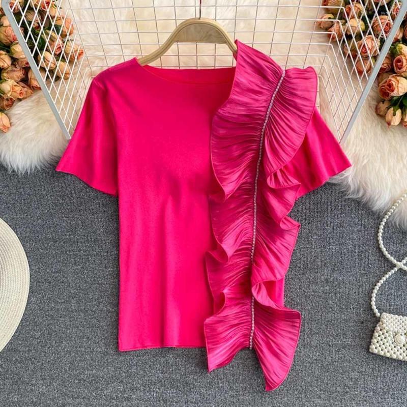 Women's T Shirts Casual Black Patchwork Diamonds Shirt For Women O Neck Short Sleeve Korean Straight Ruffle Female Summer
Women's T Shirts Casual Black Patchwork Diamonds Shirt For Women O Neck Short Sleeve Korean Straight Ruffle Female Summer