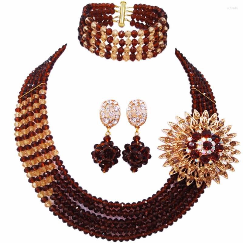 Necklace Earrings Set Brown Champagne Gold Statement African Wedding Beads Nigerian Women Costume Jewelry Crystal, Picture shown
Necklace Earrings Set Brown Champagne Gold Statement African Wedding Beads Nigerian Women Costume Jewelry Crystal, Picture shown