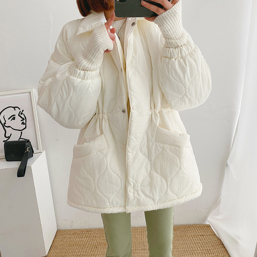 autumn/winter fashion vintage women cotton jacket niche Lingge drawstring cinched waist lambswool lined warm loose, White
autumn/winter fashion vintage women cotton jacket niche Lingge drawstring cinched waist lambswool lined warm loose, White