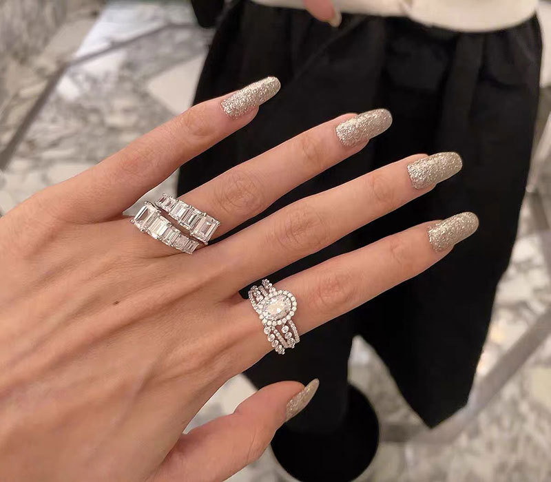 2022 New 925 Sterling Silver Sector Adjustable Ring with Bling Diamond for Women Fashion Jewelry Wedding Engagement Ring